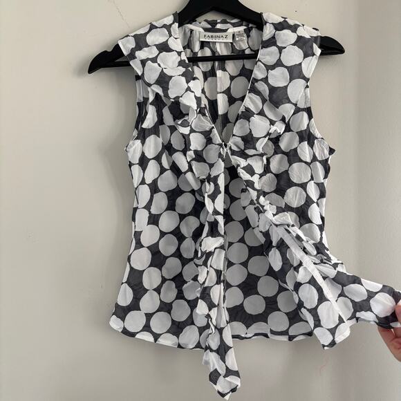 FARINAZ TAGHAVI Women Size 4 White Dressy Tank Top Ruffle Sleeveless Blouse - Picture 5 of 5